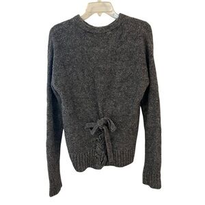 Lovers + Friends Lace Up Back Wool Blend Crewneck Sweater Gray Medium